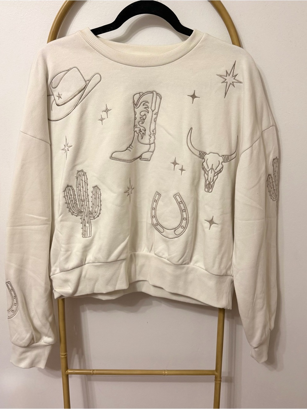 Women's Cream Western Graphic Pullover Sweatshirt